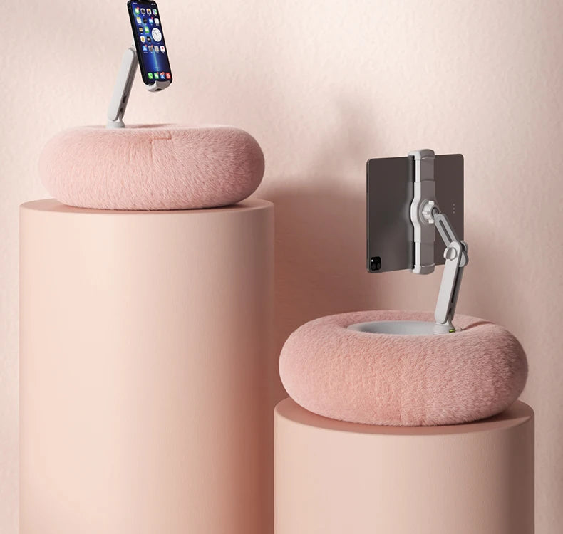 New 2025 Plush Pillow Phone Tablet Bracket Desktop Stand Adjustable Length Angle For Live Straming Video Chat Lazy Tablet Holder