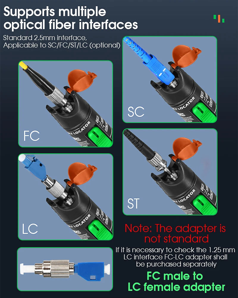 FTTH 30mW Visual Fault Locator Optical Fiber Cable Testrer Pen Style VFL 2.5mm Interface (SC/FC/ST) VFL Fiber Optic Tester Tool