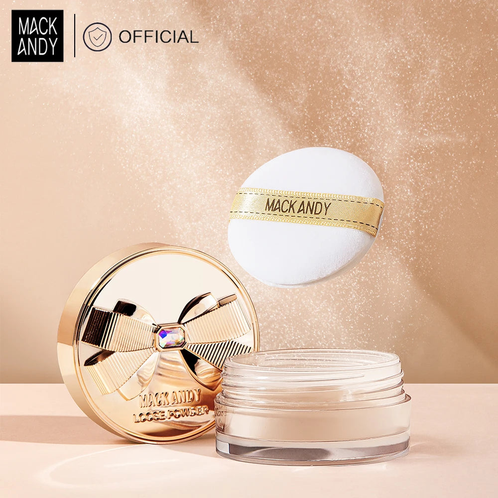 MACKANDY Original Silky Loose Powder Foundation, Lightweight Mineral Loose Powder Makeup Buildable Coverage, Talc Free, Vegan