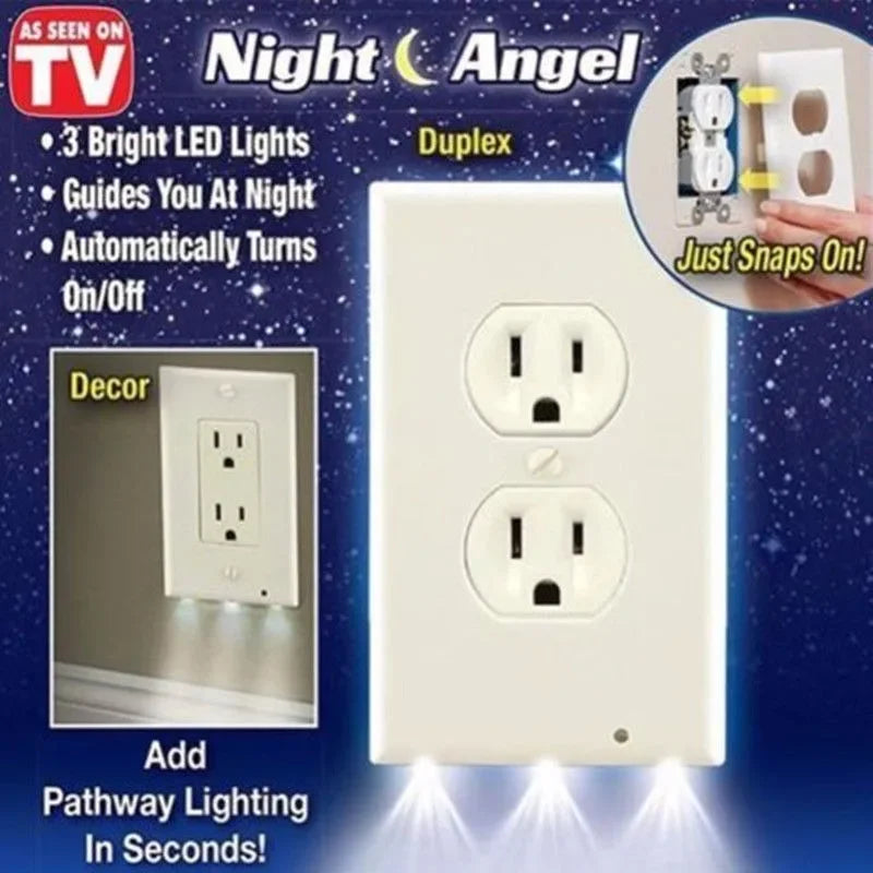 Duplex Electrical Outlet Modern Plugboard Plug-In  Electrical Receptacle Wall Plate With LED Night Lights - Auto On/Off Sensor