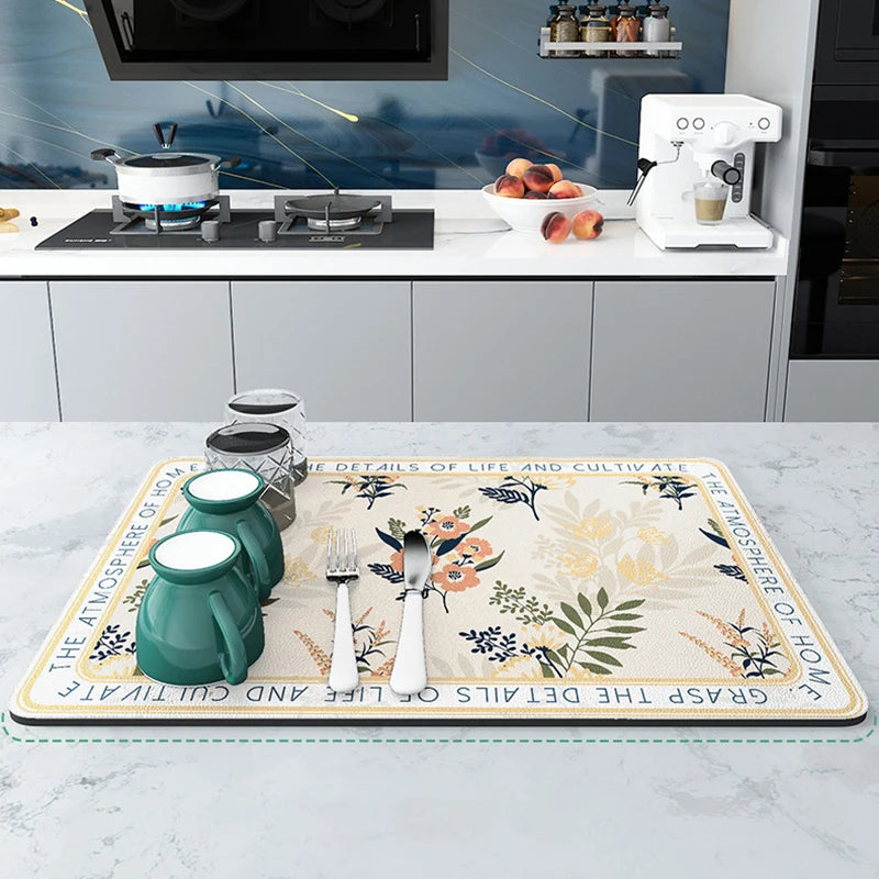 Napa Skin Drain Mat Kitchen Rubber Dish Drying Pad Super Absorbent Drainer Mats Tableware Bottle Rug Kitchen Dinnerware Placemat