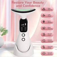 Neck Facial Massager Face Sculpting Tool with Rechargeable Base Microcurrent Beauty Device 7 Color LED Vibration for Skin Care