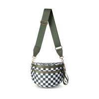 DOYOGI Black and White Checkered Spacious Bum Bag Crossbody Bags for Women Nylon Travel essentials Shoulder Bag Lady Light Bag