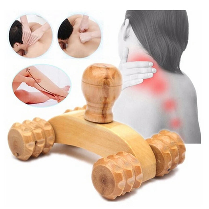 Solid Wood Full-body 4 Wheels Wooden Car Roller Relaxing Hand Massage Tool Reflexology Face Hand Foot Back Body Therapy Product