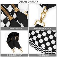 DOYOGI Black and White Checkered Spacious Bum Bag Crossbody Bags for Women Nylon Travel essentials Shoulder Bag Lady Light Bag