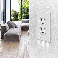 Duplex Electrical Outlet Modern Plugboard Plug-In  Electrical Receptacle Wall Plate With LED Night Lights - Auto On/Off Sensor