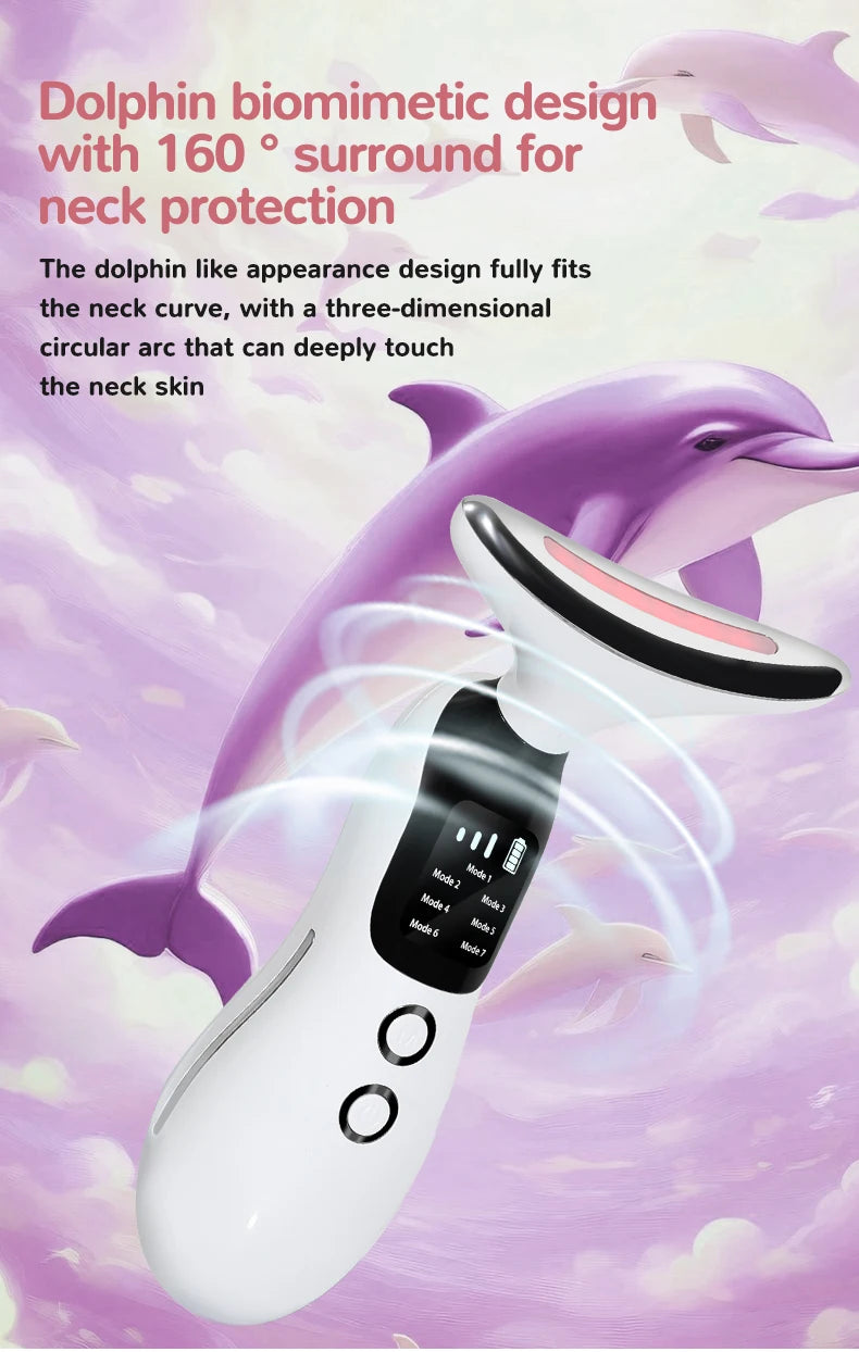 Neck Facial Massager Face Sculpting Tool with Rechargeable Base Microcurrent Beauty Device 7 Color LED Vibration for Skin Care