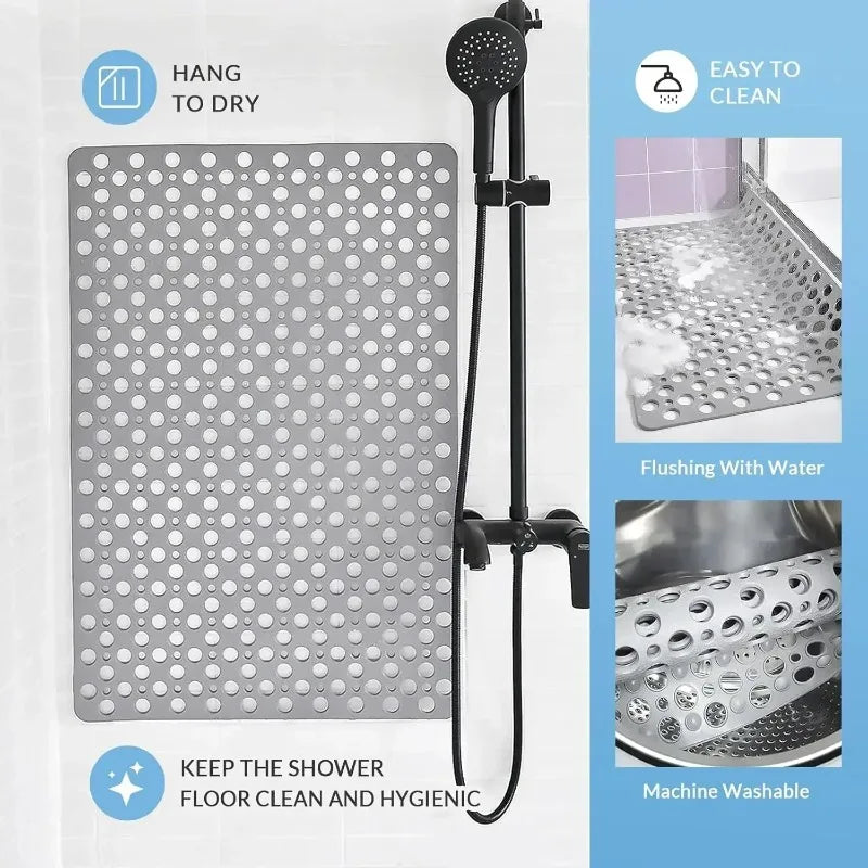 Square Non-slip Bathroom Mat with Suction Cup and Round Hole Design Shower Anti-fall Household Shower Massage Quick Drainage Mat