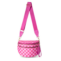 DOYOGI Black and White Checkered Spacious Bum Bag Crossbody Bags for Women Nylon Travel essentials Shoulder Bag Lady Light Bag