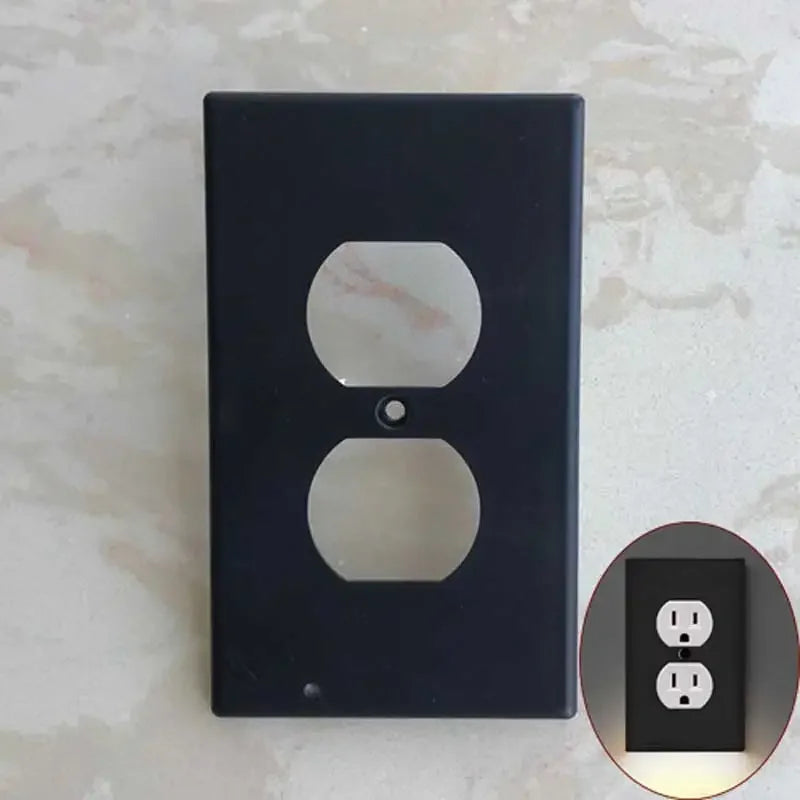 Duplex Electrical Outlet Modern Plugboard Plug-In  Electrical Receptacle Wall Plate With LED Night Lights - Auto On/Off Sensor