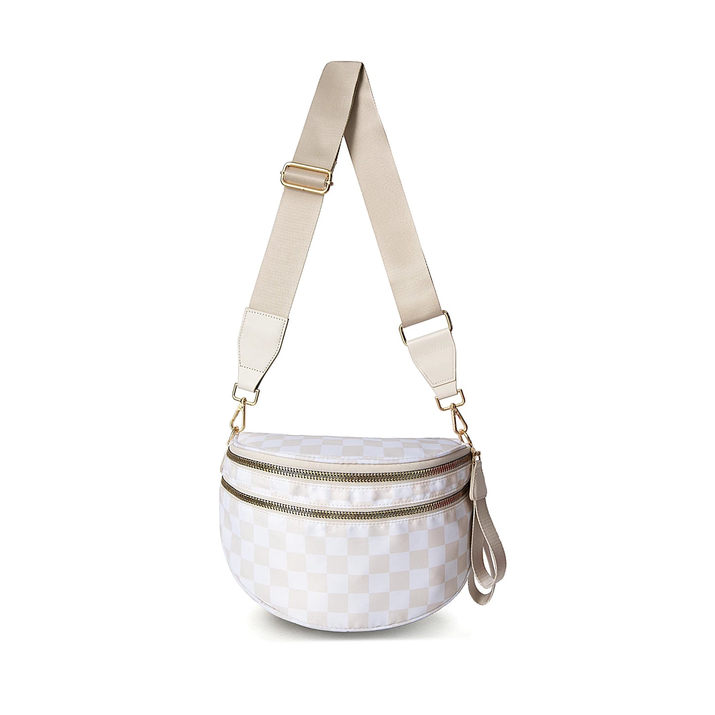 DOYOGI Black and White Checkered Spacious Bum Bag Crossbody Bags for Women Nylon Travel essentials Shoulder Bag Lady Light Bag