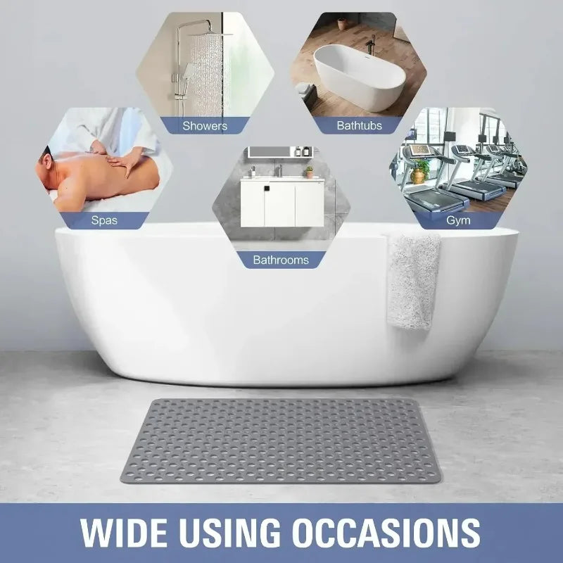 Square Non-slip Bathroom Mat with Suction Cup and Round Hole Design Shower Anti-fall Household Shower Massage Quick Drainage Mat