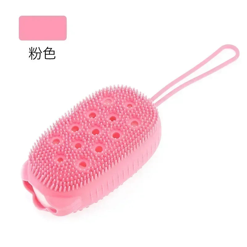 Double Side Silicone Bubble Bath Body Brush with Soap Storage Sponge Massage Scalp Scrubber Skin Clean Shower Exfoliating Mitt