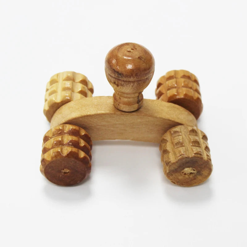 Solid Wood Full-body 4 Wheels Wooden Car Roller Relaxing Hand Massage Tool Reflexology Face Hand Foot Back Body Therapy Product
