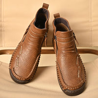 New Mens Genuine Leather Shoes Luxury Slip on Shoe Handmade Ankle Boots Comfortable Winter Fashion Mid Cut Handmade Zipper Shoes