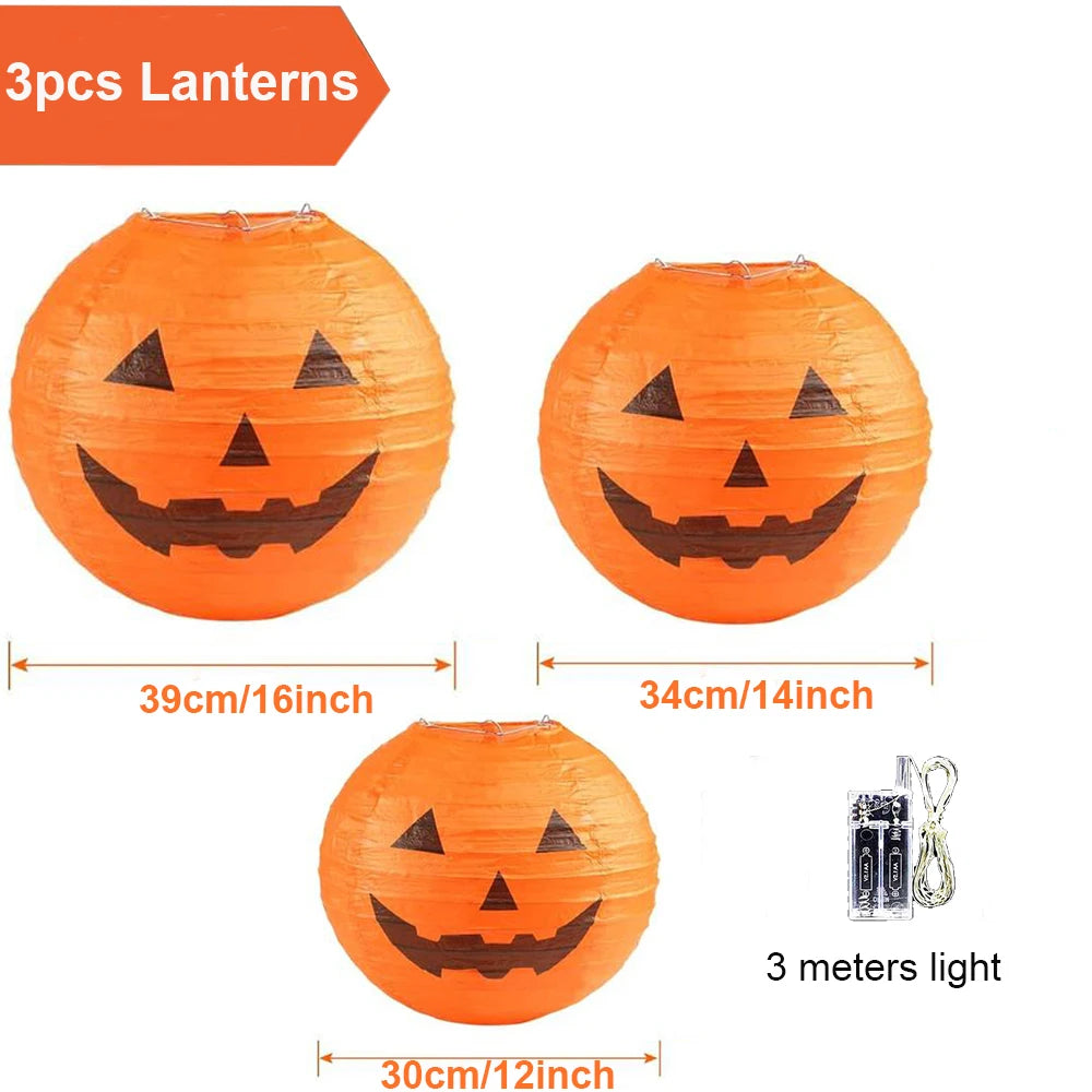 Halloween Pumpkin Lantern Jack O Hanging Paper Lanterns With Lights for Halloween Spooky Home Outdoor Indoor Party Decoration