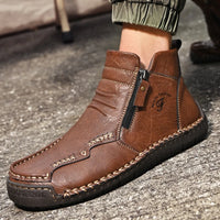New Mens Genuine Leather Shoes Luxury Slip on Shoe Handmade Ankle Boots Comfortable Winter Fashion Mid Cut Handmade Zipper Shoes
