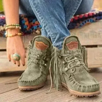 Boots Women 2024 Plus Size Tassel Short  Autumn and Winter New Flat Boots Retro Fashion Thick Sole Ankle Keep Women Boots  Goth