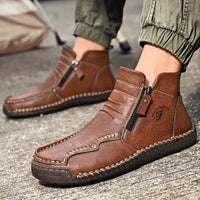 New Mens Genuine Leather Shoes Luxury Slip on Shoe Handmade Ankle Boots Comfortable Winter Fashion Mid Cut Handmade Zipper Shoes