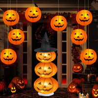 Halloween Pumpkin Lantern Jack O Hanging Paper Lanterns With Lights for Halloween Spooky Home Outdoor Indoor Party Decoration