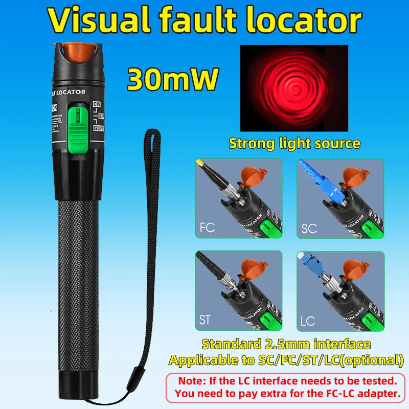 FTTH 30mW Visual Fault Locator Optical Fiber Cable Testrer Pen Style VFL 2.5mm Interface (SC/FC/ST) VFL Fiber Optic Tester Tool