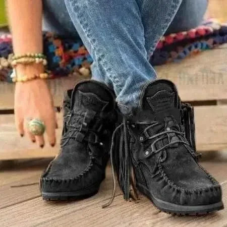 Boots Women 2024 Plus Size Tassel Short  Autumn and Winter New Flat Boots Retro Fashion Thick Sole Ankle Keep Women Boots  Goth