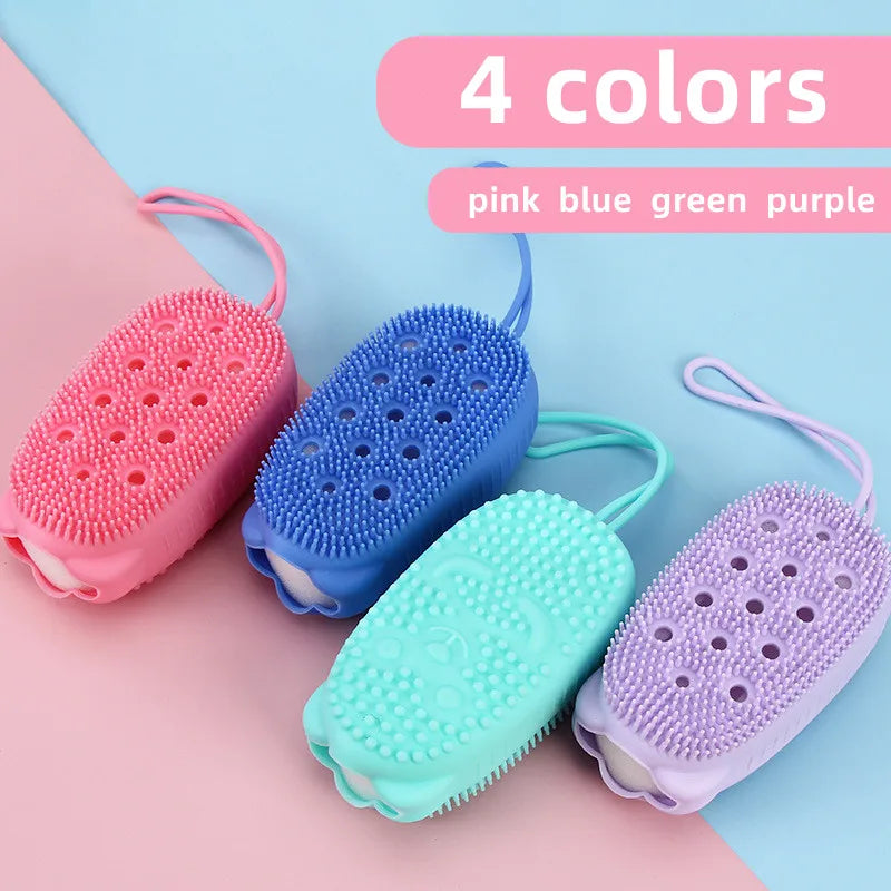 Double Side Silicone Bubble Bath Body Brush with Soap Storage Sponge Massage Scalp Scrubber Skin Clean Shower Exfoliating Mitt