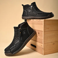 New Mens Genuine Leather Shoes Luxury Slip on Shoe Handmade Ankle Boots Comfortable Winter Fashion Mid Cut Handmade Zipper Shoes