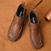 New Mens Genuine Leather Shoes Luxury Slip on Shoe Handmade Ankle Boots Comfortable Winter Fashion Mid Cut Handmade Zipper Shoes