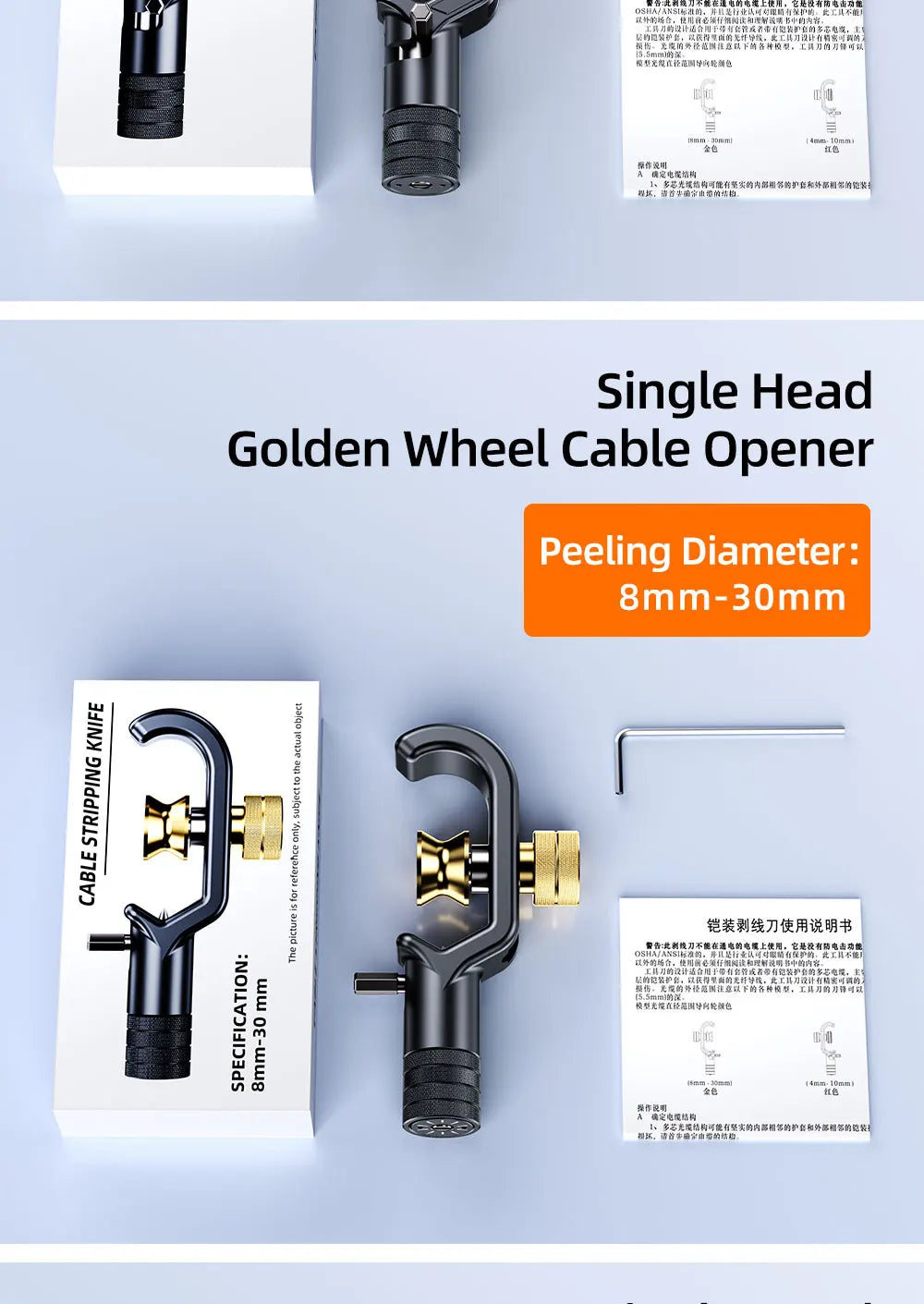 SAIVXIAN Armored Wire Stripper 4-10mm & 8-28mm Optical Cable Slitter Fiber Optic Stripping Tool Jacket Slitter Sheath Cutter