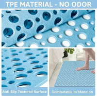 Square Non-slip Bathroom Mat with Suction Cup and Round Hole Design Shower Anti-fall Household Shower Massage Quick Drainage Mat