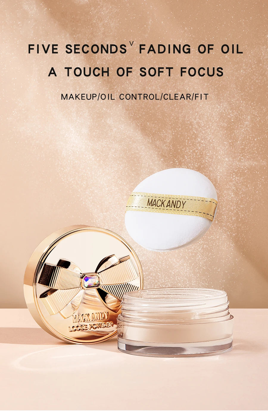 MACKANDY Original Silky Loose Powder Foundation, Lightweight Mineral Loose Powder Makeup Buildable Coverage, Talc Free, Vegan
