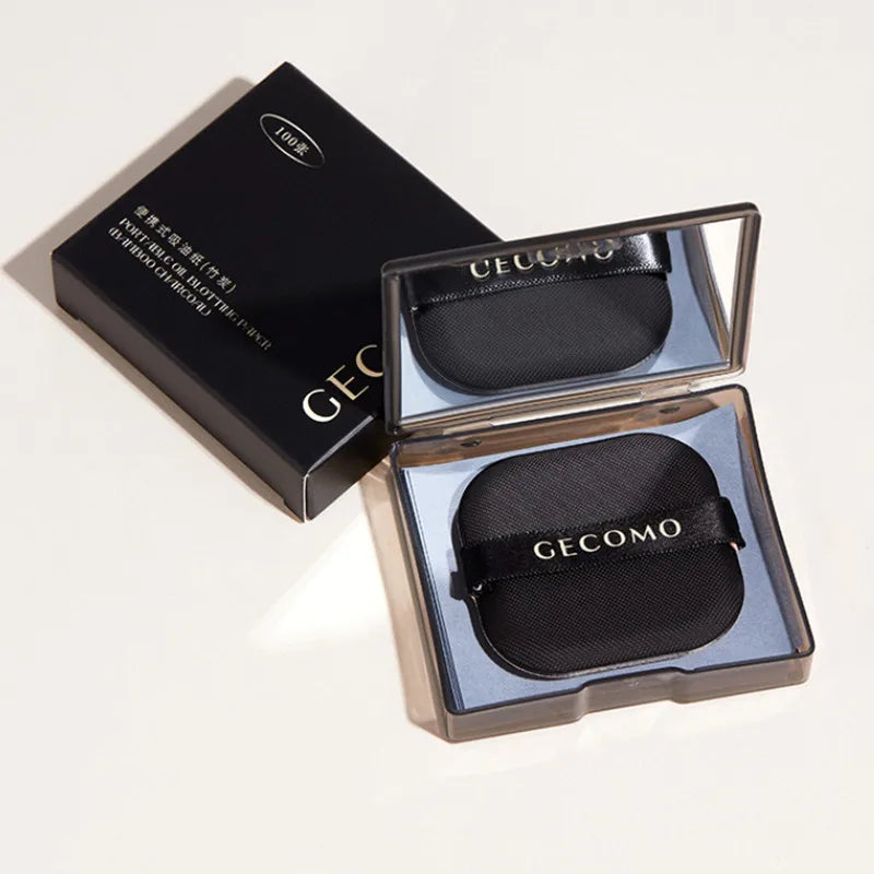 100 Sheets Bamboo Charcoal Oil Absorbing Paper Portable Powder Puff Mirror Facial Refreshing Oil Control Makeup Setting Sponge