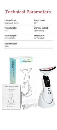 Neck Facial Massager Face Sculpting Tool with Rechargeable Base Microcurrent Beauty Device 7 Color LED Vibration for Skin Care