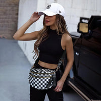 DOYOGI Black and White Checkered Spacious Bum Bag Crossbody Bags for Women Nylon Travel essentials Shoulder Bag Lady Light Bag