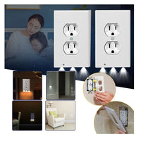 Duplex Electrical Outlet Modern Plugboard Plug-In  Electrical Receptacle Wall Plate With LED Night Lights - Auto On/Off Sensor