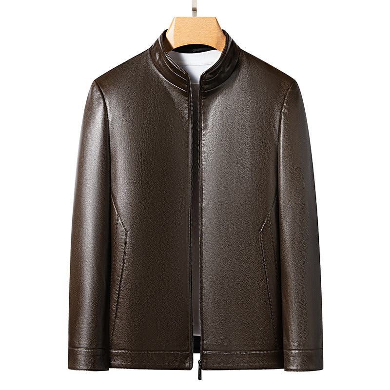 High Quality Leather Jacket Men's Stand Collar Coat