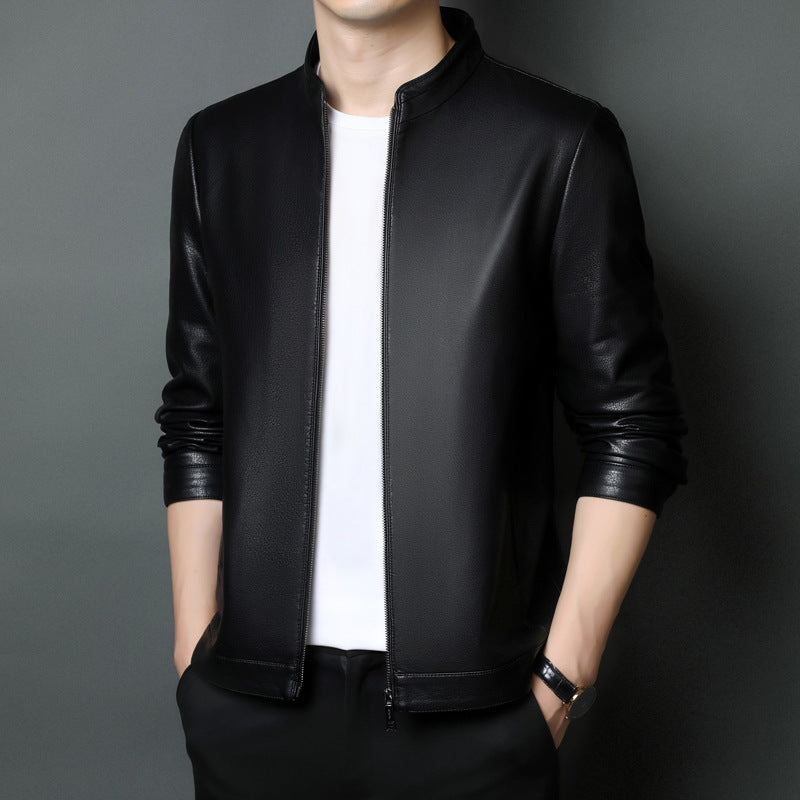 High Quality Leather Jacket Men's Stand Collar Coat