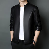 High Quality Leather Jacket Men's Stand Collar Coat
